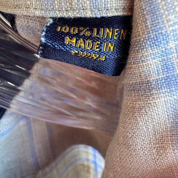 Henry Jacobson Long Sleeve Button Up Collared 100% Linen Plaid Shirt Size L - Picture 5 of 9